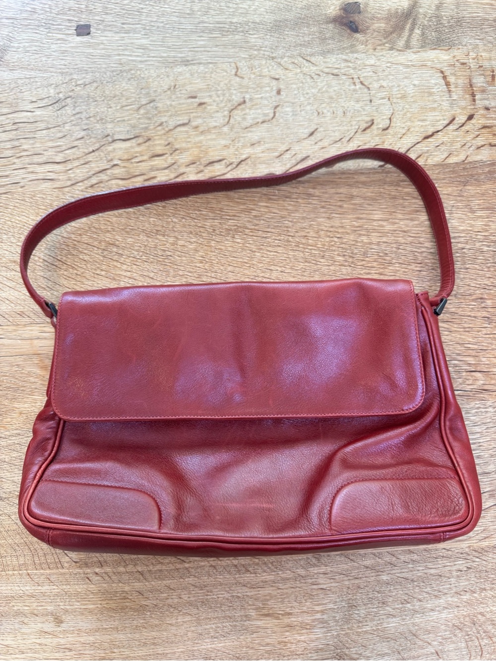Francesco Biasia Red Leather Shoulder Bag with Foldover Flap